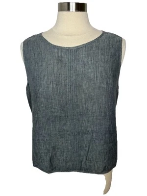 Camiseta sin mangas Eileen Fisher talla grande gris lino irlandés cuello redondo capa Lagenlook Foto 1 de 4