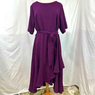 LANE BRYANT NUEVO Vestido Púrpura Corbata Cintura Volantes Dobladillo Para Mujer Plus 20 Fiesta de Vacaciones Foto 1 de 4
