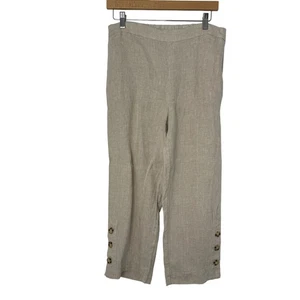 Chico’s 100% Linen Crop Pants Size 0.5 (6) Natural Beige Button Hem Coastal Chic - Picture 1 of 10
