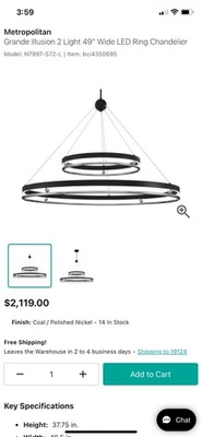 Anillo LED Metropolitan N7997-L Grande Illusion 2 luces 49"W - carbón/pulido Foto 1 de 4