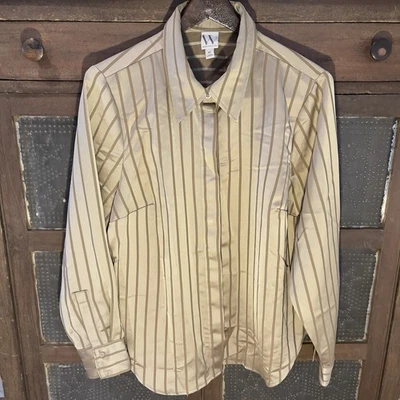 Женская блузка Worthingtom 0X на пуговицах атласная полоса с длинным рукавом-манжетами  - Изображение 1 из 4