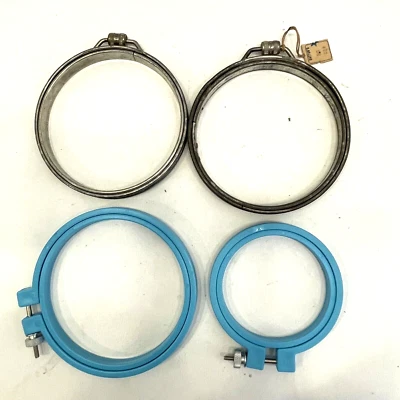 Embroidery Hoop Lot 2 Metal w/Cork Screw 4" & 2 Blue Screw Modern 3 &4" - Image 1 of 4