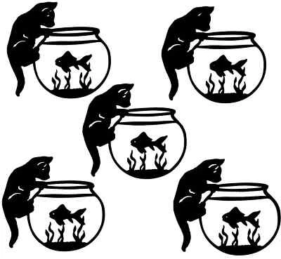 CATO EN PECERA MIRANDO HACIA ABAJO A LA SILUETA DE PEZ DORADO TROQUELADO/CORTE "HORA DE LA CENA" Foto 1 de 2