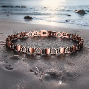 Pure Copper Magnetic Ankle Bracelet Arthritis Pain Therapy Heart Link Anklet - Picture 1 of 6