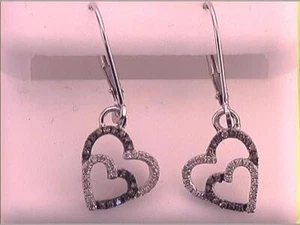 10kt White Gold Womens Brown Diamond Double Heart Dangle Earrings 1/5 Cttw - Picture 1 of 1