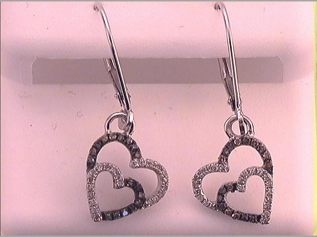 10kt White Gold Womens Brown Diamond Double Heart Dangle Earrings 1/5 Cttw - Image 1 of 1