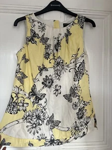 Dorothy Perkins, Yellow And Floral Sleeveless Butterfly Garden Cotton Top 8 - Picture 1 of 6