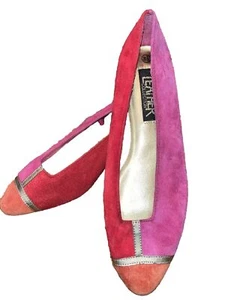 Vintage Women’s 8.5 Y2K pink red orange colorblock suede leather low heel 90’s - Picture 1 of 9