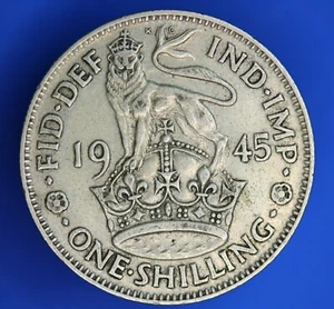 British Coin - 1945 George VI shilling, 50% silver coin    [32608] - Picture 1 of 2