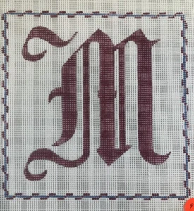 VTG Letter ‘M’ Initial Monogram ETA Needlepoint Canvas Old English Maroon Red - Picture 1 of 3