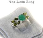 Gorgeous Silver Bling Ring with Emerald Solitaire & Peridot Accents Sz 7 or 8