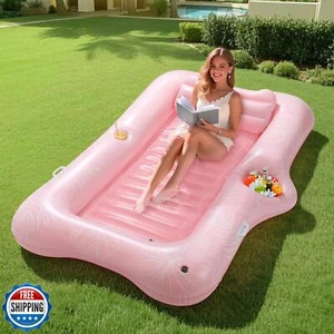 MoKo Pool Floats Adult, 82" x 50" Large Floating Bed with Ice Bar, Tanning Be - Picture 1 of 5