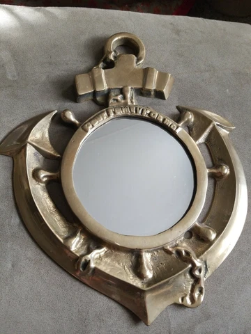 Vintage Solid BRASS Nautical Hanging Wall Mirror Anchor Ship Naval Boating Decor Cover