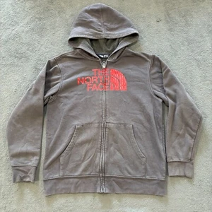 The North Face Gray Red Logo Full Zip Hooded Casual Jacket Youth Size L (14/16) - Picture 1 of 6