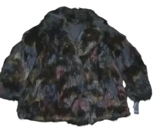 Rachel Roy Faux Fur Coat Jacket 1x MultiColor Reversible Mob Wife Winter Unisex - Picture 1 of 17