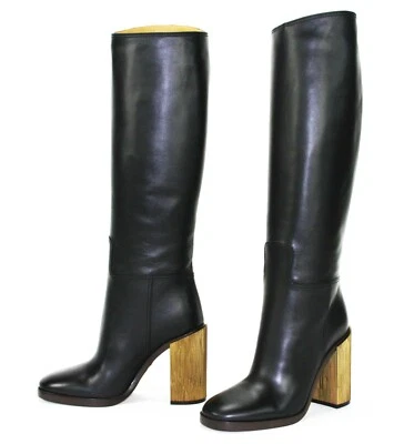 Nuevo Gucci Lifford Cuero Negro Tono Dorado Rayas Tacón Metálico It. 36 - US 6 Foto 1 de 4