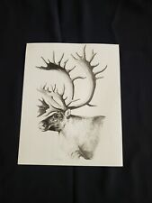 Leon Parson Lithograph Print Moose 8x10 Black And White Art