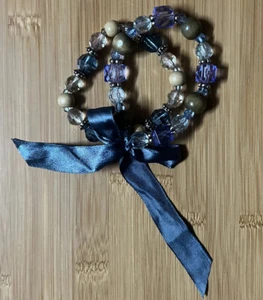 Vintage Light Blue Purple, And Rhinestone Beaded Bracelet Set - Picture 1 of 10