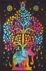 Thai Tree Elephant Wall Hanging Tapestry Elephant Boho Mandala Throw Bed Hippie - Picture 1 of 1