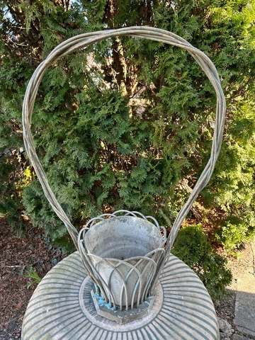 Wicker Funeral Flower White Basket w/ Tin Liner ~28" x 18" ~Early 1900s Antique Cover