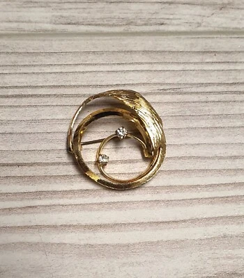 Broche ancienne fleurs pierre couleur or bijou traditionnel design rétro vintage - Photo 1/4