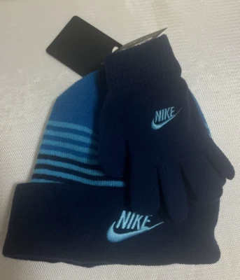 NEW Nike Toddler Boys Size  Hat and Mittens 2 Piece Set - Blue/Navy - Image 1 of 3