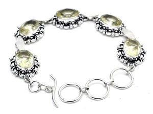 Citrine Quartz Gemstone Bracelet 925 Sterling Silver Handmade Jewelry Size-7-8" - Picture 1 of 7