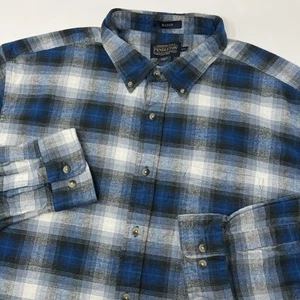 Pendleton Mason Flannel Mens 2XL XXL Blue Plaid Button Down Outdoor Chore Camp - Picture 1 of 8