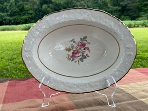 One (1) Pope-Gosser Floral Rose Point China Serving Platter Dish Coin Gold Trim - Picture 1 of 6