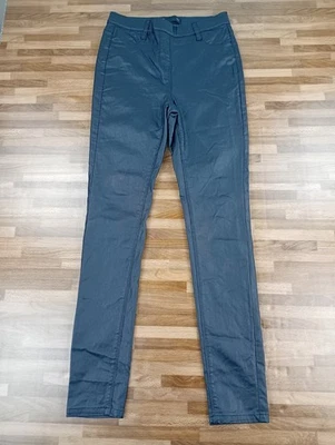 Next Faux Leather Jeans Black Tapered Leg Trousers Size UK 10 L Stretchy EU 38 - Image 1 of 4