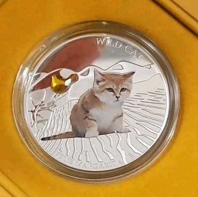 FIJI $2 Dollars 2013 Silver 1oz 'Dogs & Cats Series - Wild Cat Felis Margarita' - Image 1 of 3