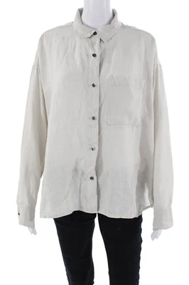 Camisa James Perse Mujer Manga Larga Botón Delantero Cuello Lino Beige Talla 3 Foto 1 de 4