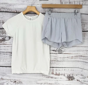 Athleta Girl power up top White limitless shorts set L 12 Blue Athletic Set - Picture 1 of 5