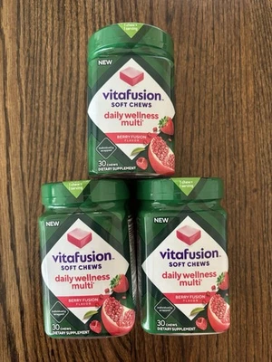Lote de 3 (30 cada uno) Vitafusion Soft Chews Multivitamínico para Adultos Berry Fusion Foto 1 de 4