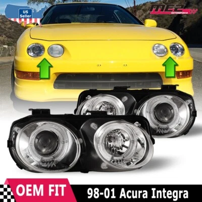 Headlights For 1998-2001 Acura Integra Halo Projector Front Lamp Chrome Clear - Image 1 of 4