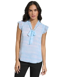 Calvin Klein Women's Printed Tie-Neck Cap-Sleeve Top - Cool Multi, sz Small - Picture 1 of 1