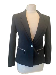 MICHAEL KORS Womens Sz 4 Gray Notch Lapels Closure Blazer Jacket Zipper Pockets - Picture 1 of 10