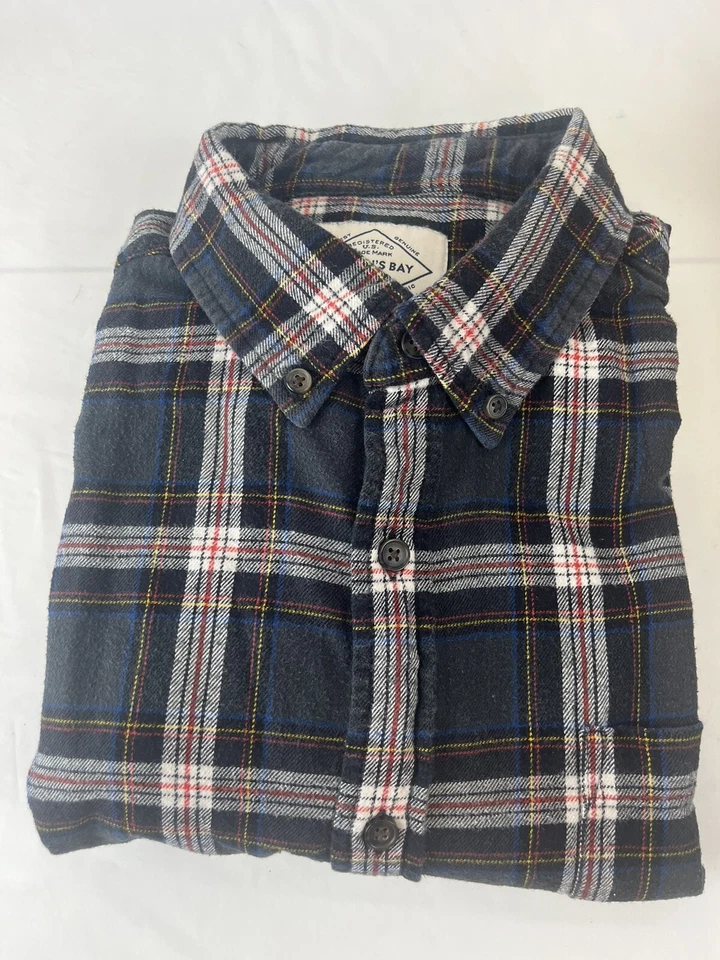 Camisa xadrez flanela 100% algodão tamanho XL cinza preto branco bolso LS St Johns Bay - Imagem 1 de 2