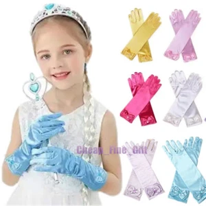Girls Long Satin Gloves Full Finger Mittens Performance Party Princess Accessory - Picture 1 of 36