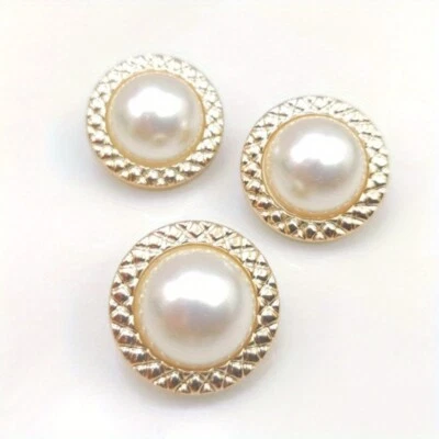 20x Faux Pearl Shank Buttons Round Plastic DIY Sewing Craft Elegant Costume Gold - Image 1 of 4