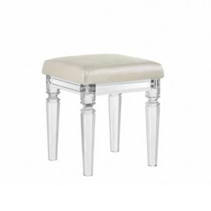 Picket House Furnishing Makeup Vanity Stool 19"Hx16"W Wood Acrylic Leg In White - Picture 1 of 5