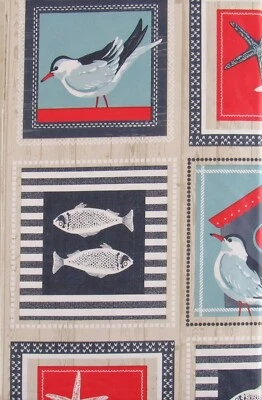 Mantel trasero de franela de vinilo Sea Life and Birds Coastal Patchwork - Varios tamaños Foto 1 de 4