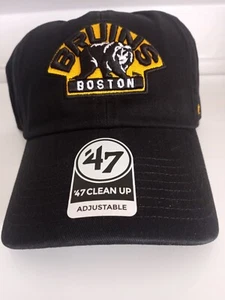 Boston Bruins NHL '47 Brand Throwback Black Clean Up Strapback Adjustable Hat - Picture 1 of 5
