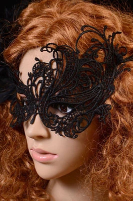Black Lace Venetian Masquerade Eye Mask - Adjustable Strap Fancy Dress - Image 1 of 3