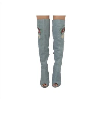 denim knee high boots - Image 1 of 4