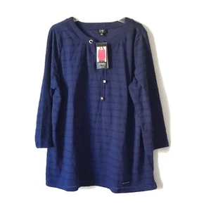 NWT Jones New York 100% Cotton Eyelet Blouse Blue Top Size XXL - Picture 1 of 8