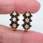 14K Yellow Gold Plated 2Ct Round Cut Lab Created Black Dimond Hoop Earrings