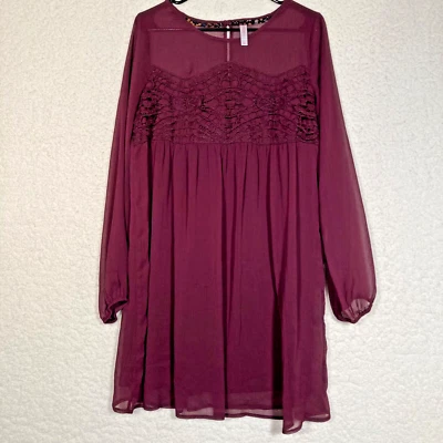 Xhilaration Womens L Burgundy Blouse Top Dress with lining Long sheer sleeve - Image 1 of 4