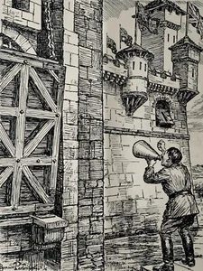 1940 Original Print WW2 HITLER AT CASTLE DRAW BRIDGE - JOYOUS GARD - Picture 1 of 2