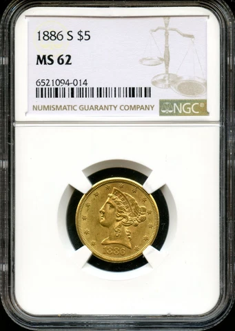 1886-S Five Dollar $5 Liberty NGC MS 62 Cover